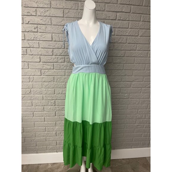 Scoop Women Color Block Cut-Out Tiered Sleeveless Maxi Dress Size M (8-10) - Picture 3 of 15